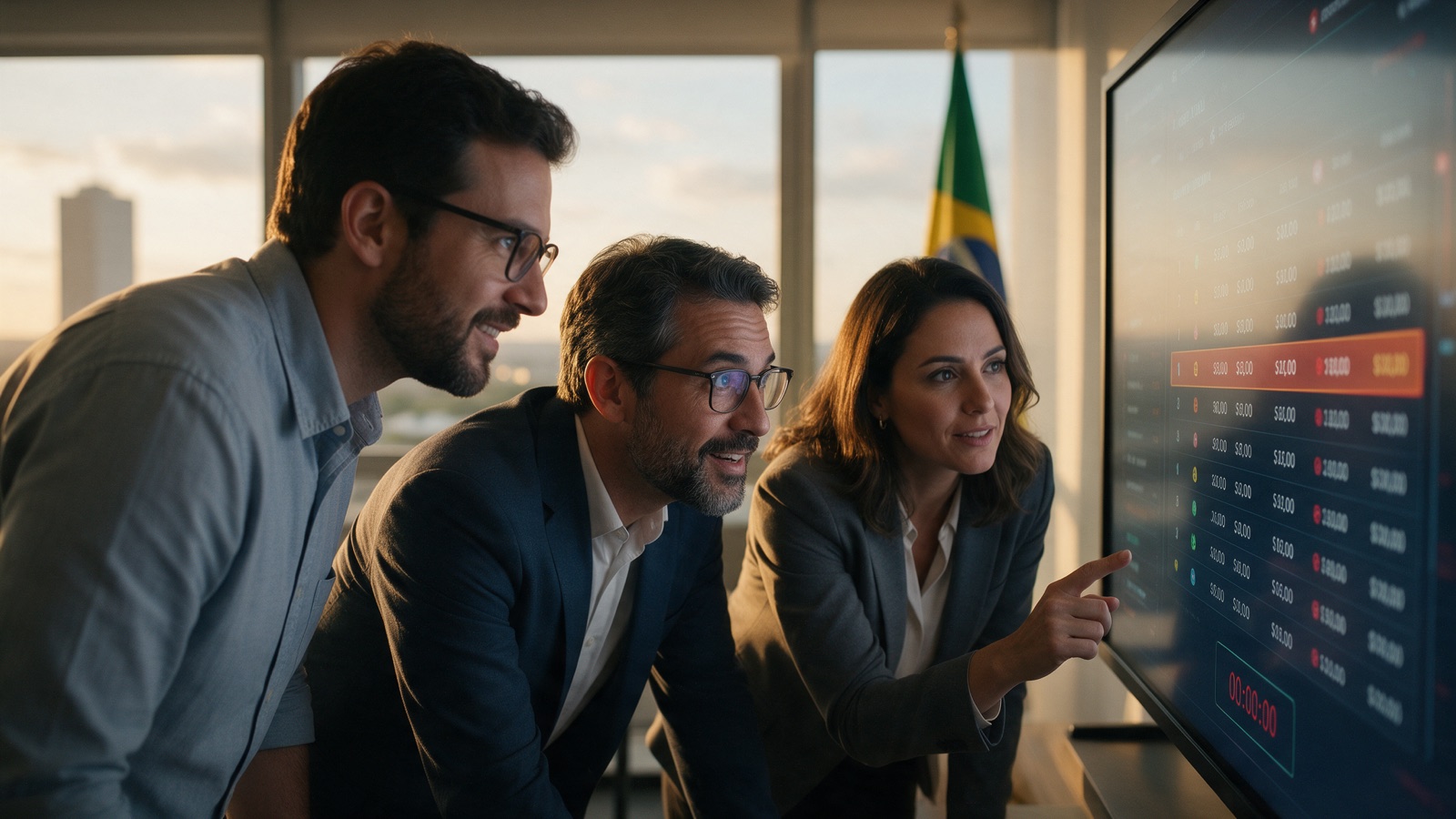 Equipe acompanhando a disputa de lances de um pregão eletrônico